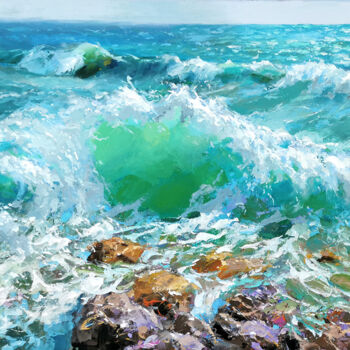 Peinture intitulée "Caribbean waves at…" par Spiros, Œuvre d'art originale, Acrylique