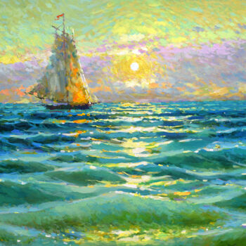 Peinture intitulée "Romantic Sunset 2" par Spiros, Œuvre d'art originale, Acrylique
