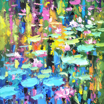 Painting titled "Midday water lilies…" by Spiros, Original Artwork, Acrylic