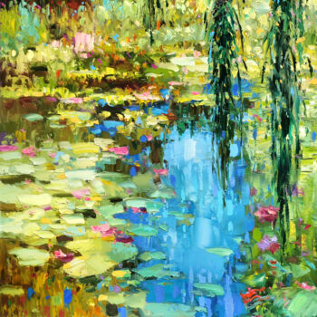 Painting titled "An overgrown pond" by Spiros, Original Artwork, Oil