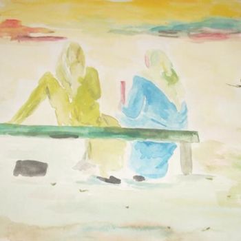 「deux femmes qui dis…」というタイトルの絵画 Ikaによって, オリジナルのアートワーク, グワッシュ水彩画