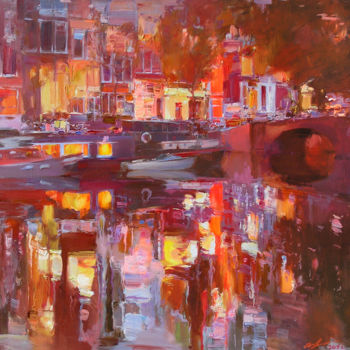 Pintura intitulada "Evening Amsterdam" por Sergii Poliakov, Obras de arte originais, Óleo