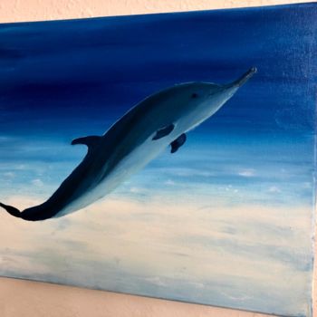 Painting titled "Dolphin Under water" by Sruthi Potru, Original Artwork, Oil