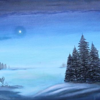 Painting titled "Evergreen trees und…" by Sruthi Potru, Original Artwork, Oil