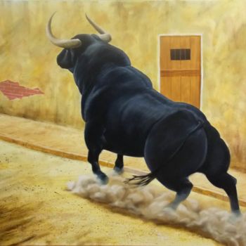 Pittura intitolato "El Toro Huile sur T…" da Saïd Serge Berkane, Opera d'arte originale, Olio Montato su Telaio per barella…