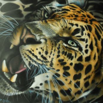 Painting titled "guépard13" by Krem, Original Artwork, Airbrush