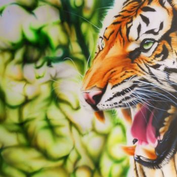 Painting titled "esprit tigre" by Krem, Original Artwork, Airbrush