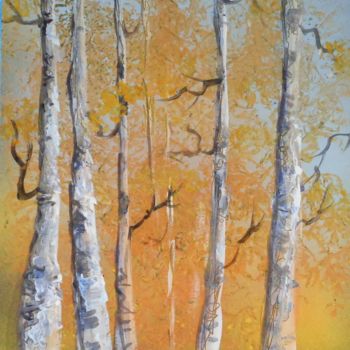 Painting titled "Birches" by Alisa Amor, Original Artwork, Acrylic
