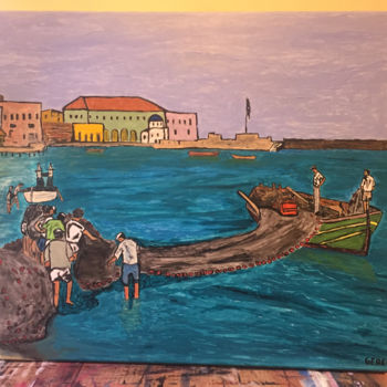 Ζωγραφική με τίτλο "Fishermen" από Spyros Gerekos, Αυθεντικά έργα τέχνης, Ακρυλικό
