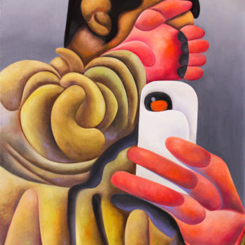 Painting titled "Paparazzied selfie" by Antony Squizzato, Original Artwork, Oil