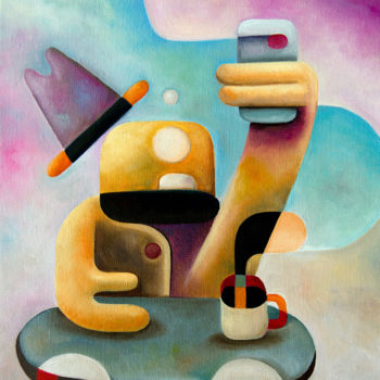 Painting titled "Garçon, du wifi !" by Antony Squizzato, Original Artwork, Oil