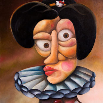 Peinture intitulée "La reine Kitty" par Antony Squizzato, Œuvre d'art originale, Huile