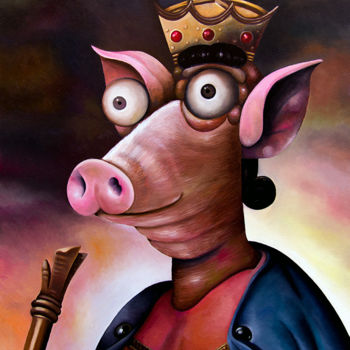 Peinture intitulée "Le Roi Cochon" par Antony Squizzato, Œuvre d'art originale, Huile