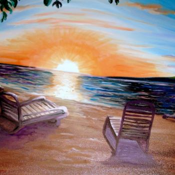 Painting titled "Sunset in Maui" by Tatiana Sragar, Original Artwork, Oil Mounted on Wood Stretcher frame