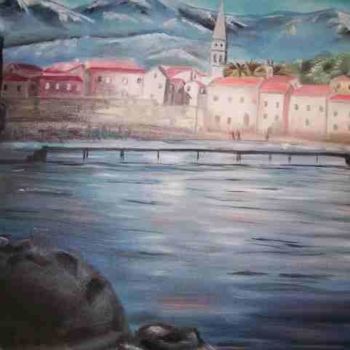 Malerei mit dem Titel "City Budva oil on c…" von Maja Ibrisimovic, Original-Kunstwerk