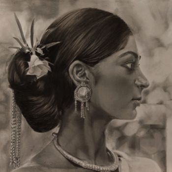 Disegno intitolato "The Santhal Woman" da Sriparna Ghose, Opera d'arte originale, Matita