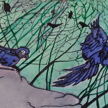 Malerei mit dem Titel "Hyacinth macaw" von Shira Sadie, Original-Kunstwerk, Tinte