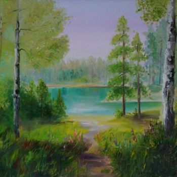 Painting titled "Morning at the Summ…" by Svetlana Solovyeva, Original Artwork, Oil