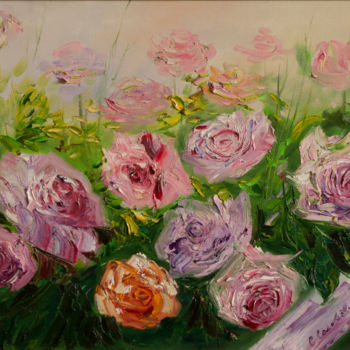 Painting titled "The roses" by Svetlana Solovyeva, Original Artwork, Oil