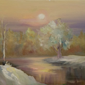 Painting titled "winter landscape" by Svetlana Solovyeva, Original Artwork, Oil