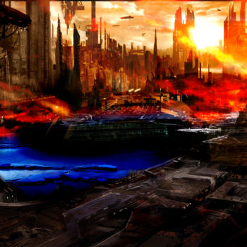 Digitale Kunst getiteld "City on fire" door Staffprod, Origineel Kunstwerk, Digitaal Schilderwerk