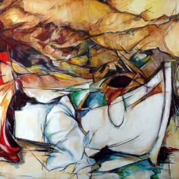 Malerei mit dem Titel "The white boat" von Diamantis Stagidis, Original-Kunstwerk, Öl