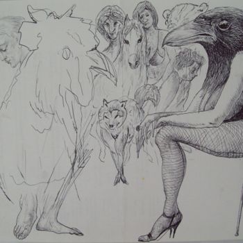 Drawing titled "Judgement" by Stan Bigda, Original Artwork, Ballpoint pen