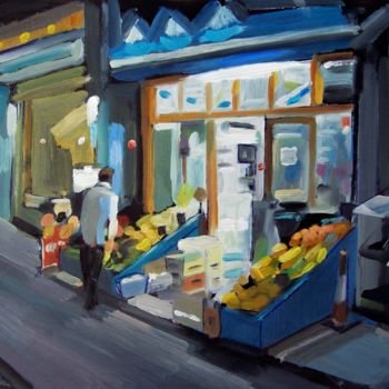 Painting titled "Night shop" by Stan Bigda, Original Artwork, Oil