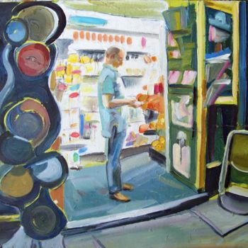 Schilderij getiteld "Newsagent" door Stan Bigda, Origineel Kunstwerk, Olie