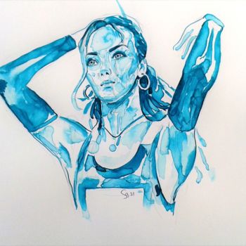 「Athlete」というタイトルの描画 Stan Bigdaによって, オリジナルのアートワーク, インク