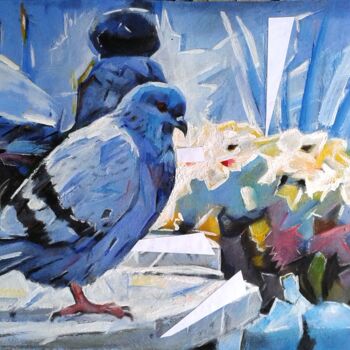 Painting titled "Pensive Pigeon" by Stan Bigda, Original Artwork, Acrylic