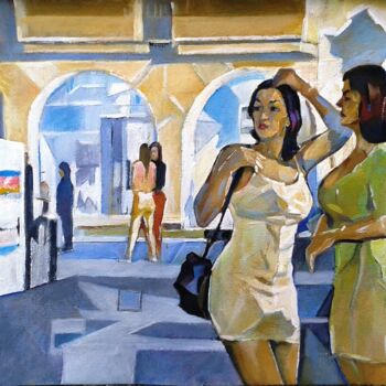 Painting titled "Ladies at an Exhibi…" by Stan Bigda, Original Artwork, Acrylic