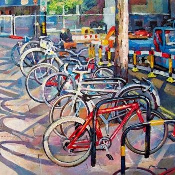 Malerei mit dem Titel "Bicycles in London" von Stan Bigda, Original-Kunstwerk