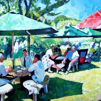 Painting titled "Garden party" by Stan Bigda, Original Artwork, Oil