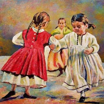 Pintura intitulada "Dancing Girls" por Stan Bigda, Obras de arte originais, Óleo