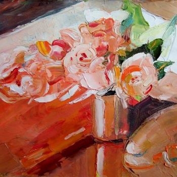 Pintura intitulada "Tea Roses" por Stan Bigda, Obras de arte originais, Óleo