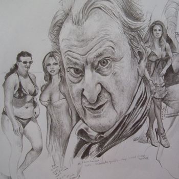 Drawing titled "Artist and muses" by Stan Bigda, Original Artwork, Pencil