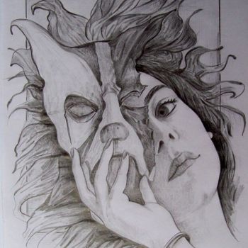 Drawing titled "Mask" by Stan Bigda, Original Artwork, Pencil