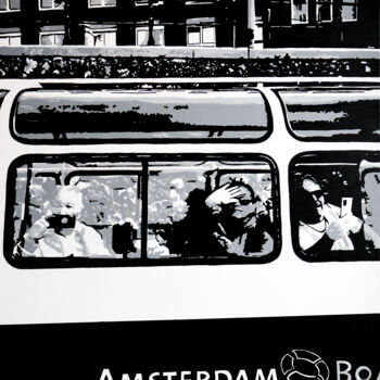 Schilderij getiteld "Amsterdam Boat" door Stan, Origineel Kunstwerk, Acryl Gemonteerd op Frame voor houten brancard