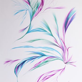 Disegno intitolato "fleurs-mauves-bleus…" da Stan.Phi, Opera d'arte originale, Biro