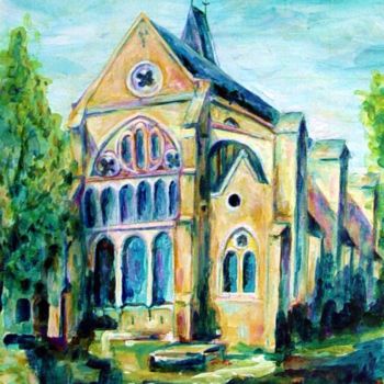 Peinture intitulée "L'église de Linas" par Robert Meeder, Œuvre d'art originale