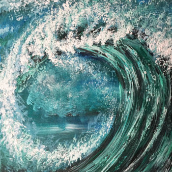 Painting titled "WAVE" by Natalia Stanova, Original Artwork, Oil Mounted on Wood Stretcher frame