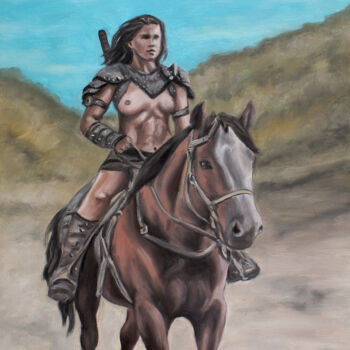 Amazon warrior riding a horse