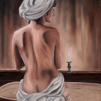 Painting titled "In the bathroom" by Stanimir Stoykov, Original Artwork, Oil