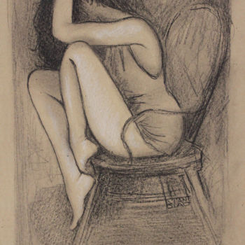 Drawing titled "Girl on a chair" by Stanislao, Original Artwork, Pencil
