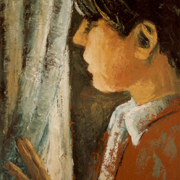 Painting titled "At the window" by Stanislao, Original Artwork, Oil