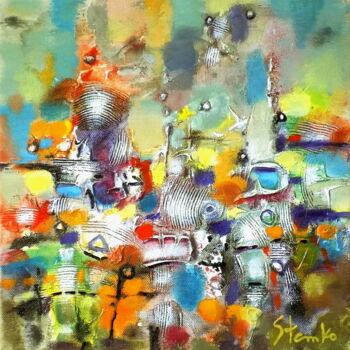 Painting titled "Abstract landscape-…" by Stanislav Bojankov, Original Artwork, Acrylic