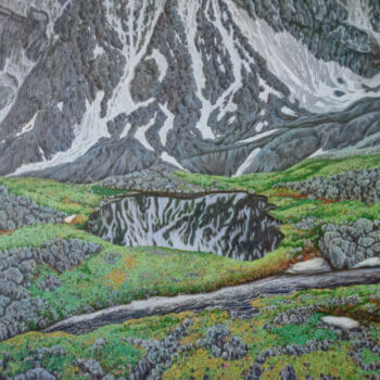 Peinture intitulée "Озеро в горах" par Stanislav Dulatov, Œuvre d'art originale, Huile