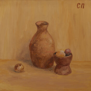 Картина под названием "Крынка, ваза и манд…" - Станислав Поликарпов, Подлинное произведение искусства, Масло