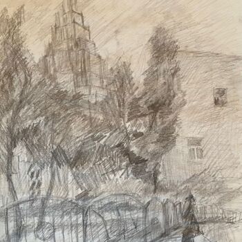 Dessin intitulée "Оружейный переулок,…" par Stanislav Polikarpov, Œuvre d'art originale, Crayon